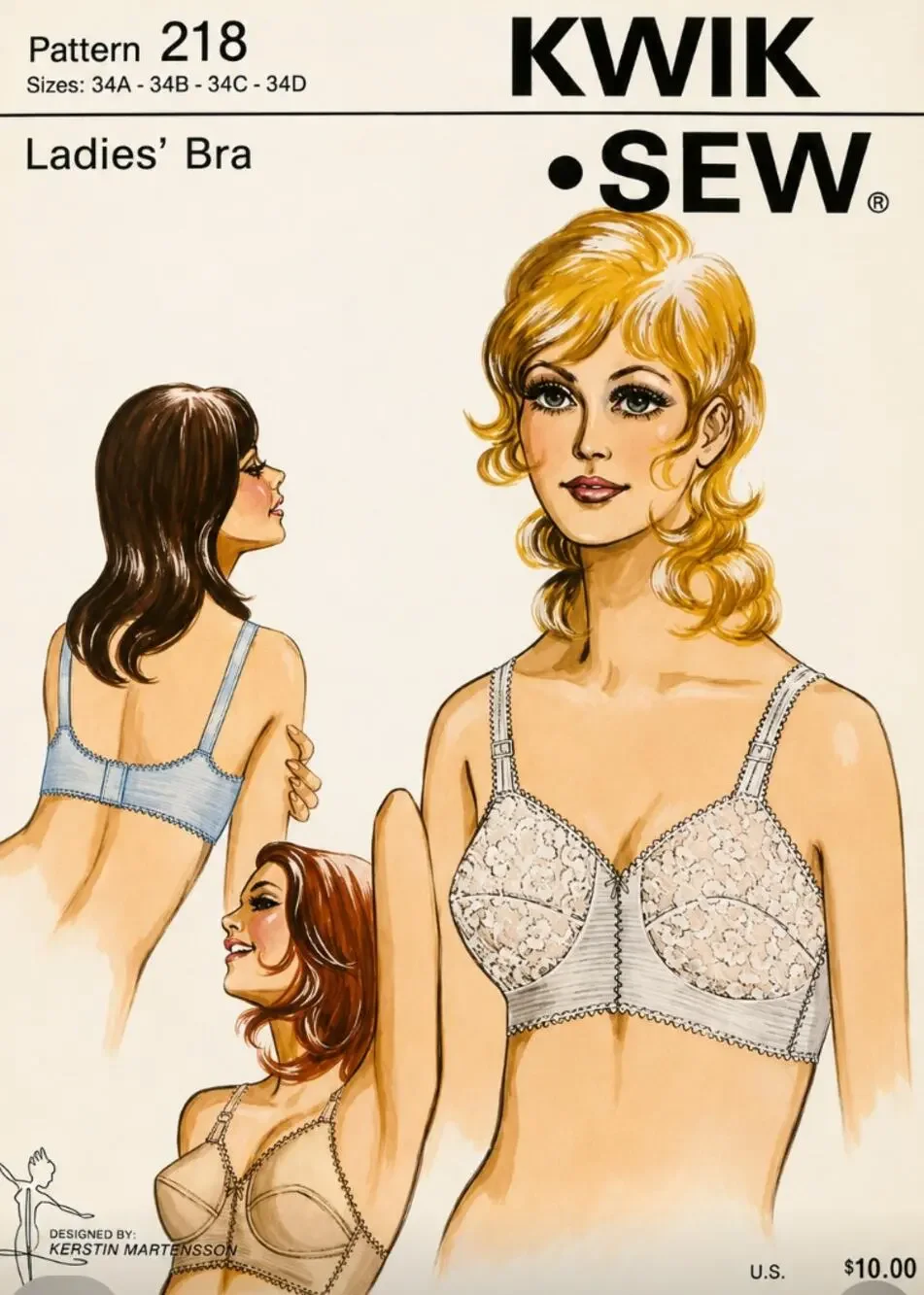 1960's Kwik Sew Bra Sewing Pattern 218 Size 34A 34B 34C 34D UNCUT